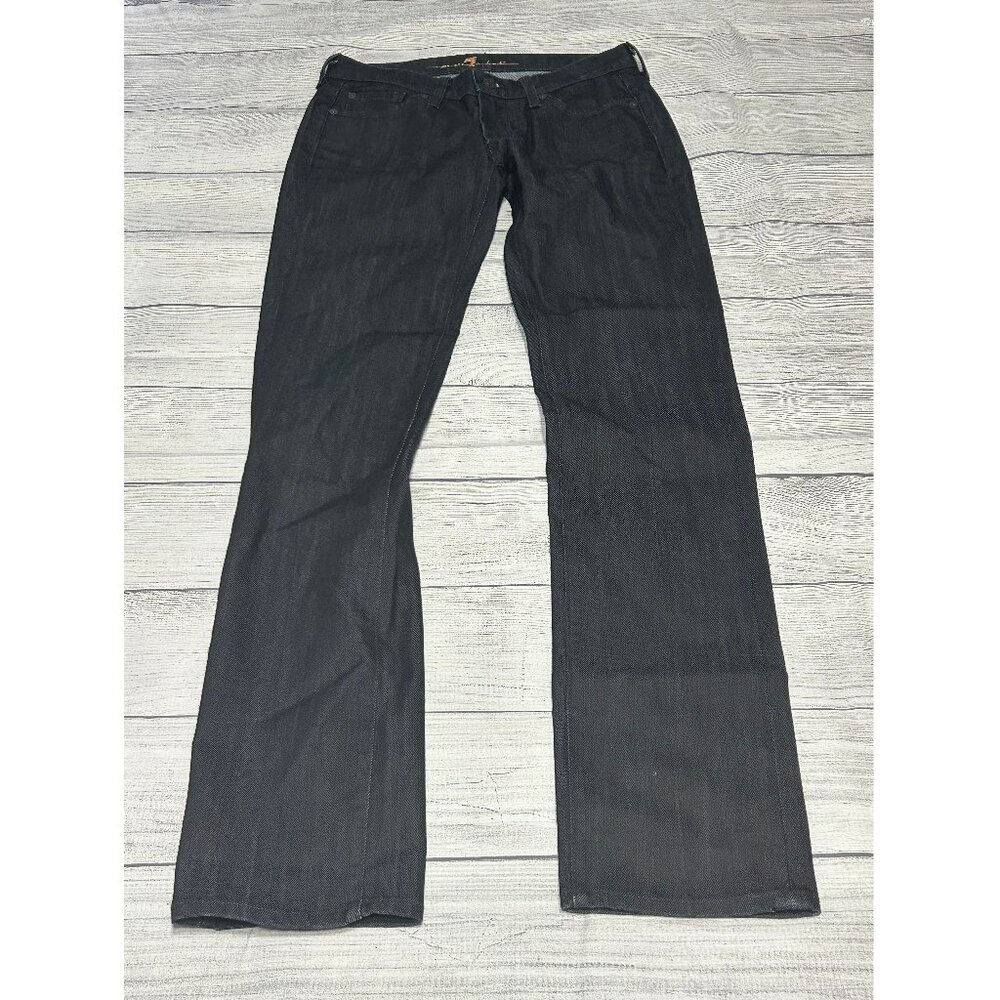 7 For All Mankind Dark Wash Low Rise Straight‎ Leg Denim Jeans Rhinestones Sz 28